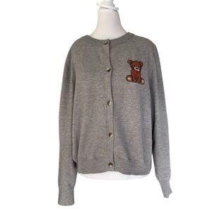 FADED ROSE L/XL gray teddy bear crewneck cardigan bear on back & front